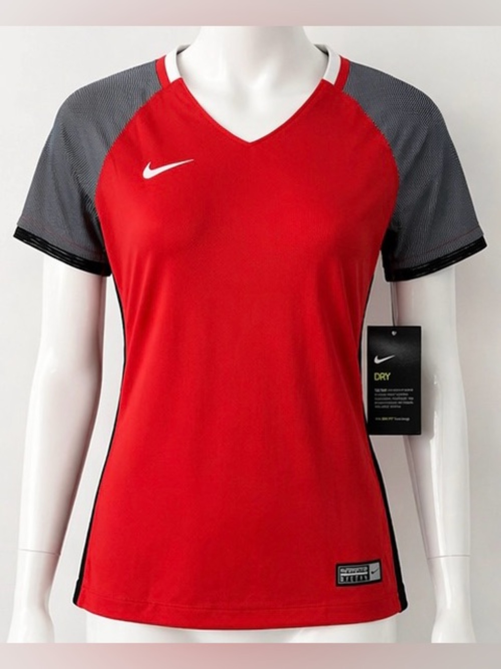 Nike Red and Gray V-Neck Dri-FIT Short Sleeve Top